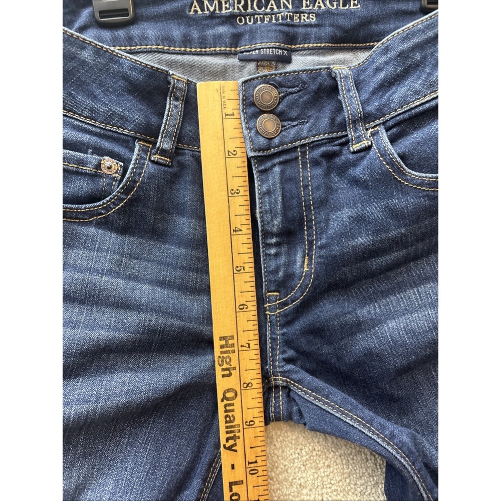 American Eagle Jeans Women's 8 (Meas 30x32) Blue Artist Flare Stretch Dark Denim - Picture 6 of 8